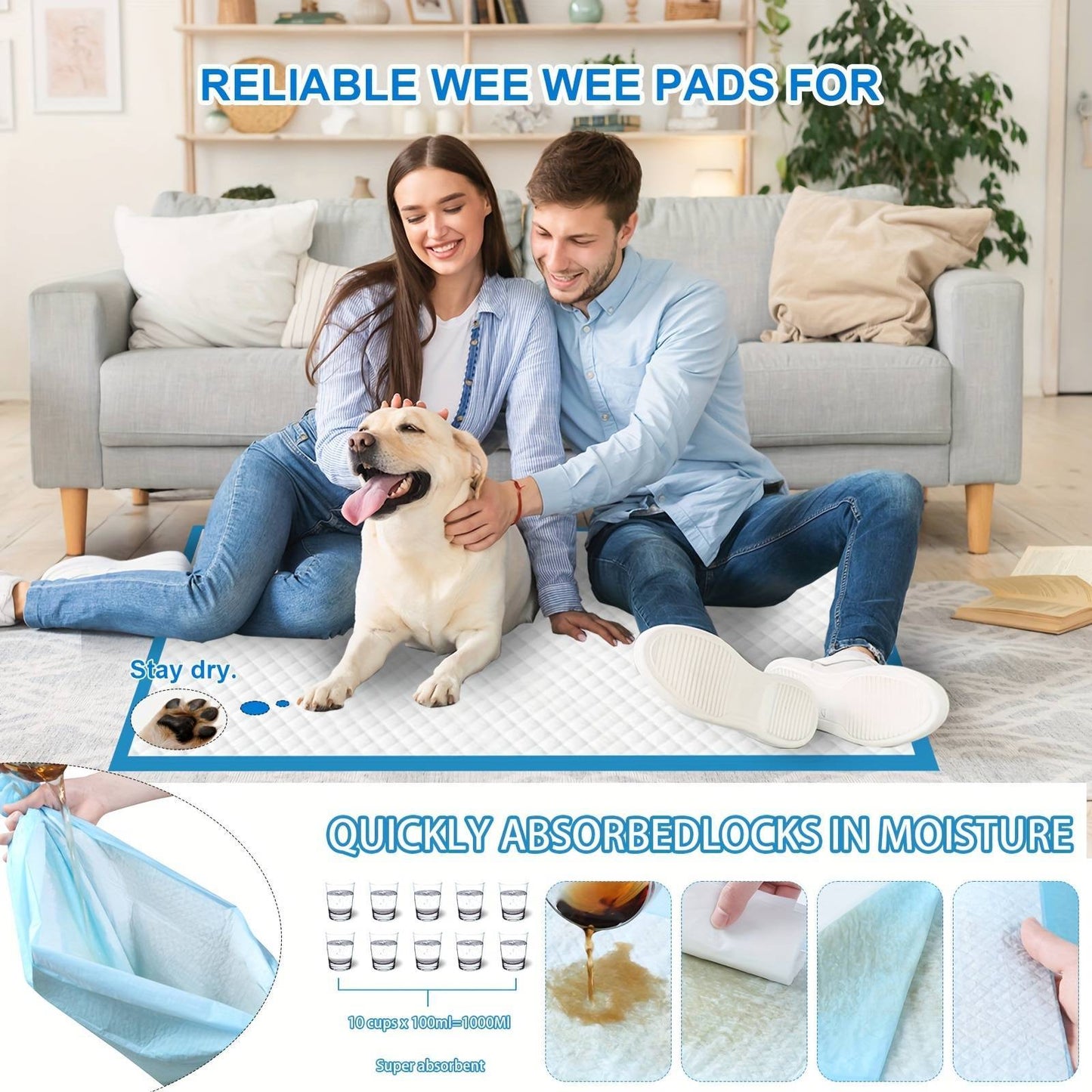 100 Count 24inch X 24inch Puppy Pee Pads For Dogs ,Baby Puppy Adults Bed Pads - Below Twenty