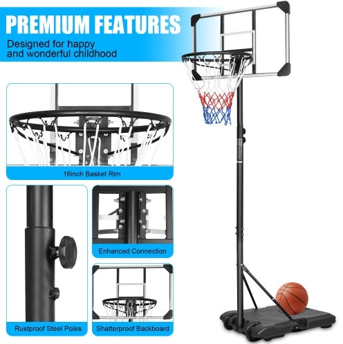 Portable Basketball Goal System With Stable Base And Wheels, Use For Indoor Outdoor Teenagers Youth Height Adjustable 5.6 To 7ft Basketball Hoop 28 Inch Backboard - Below Twenty