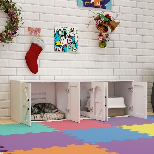 Modern Cat Litter Box Furniture With Double Room, Wooden Cat Litter Box Furniture With Cat Door