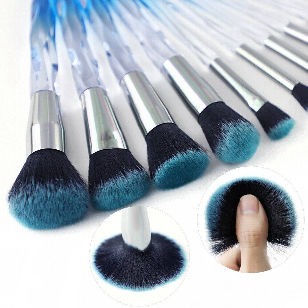 10pcs Professional Makeup Brush Crystal Blue - Below Twenty