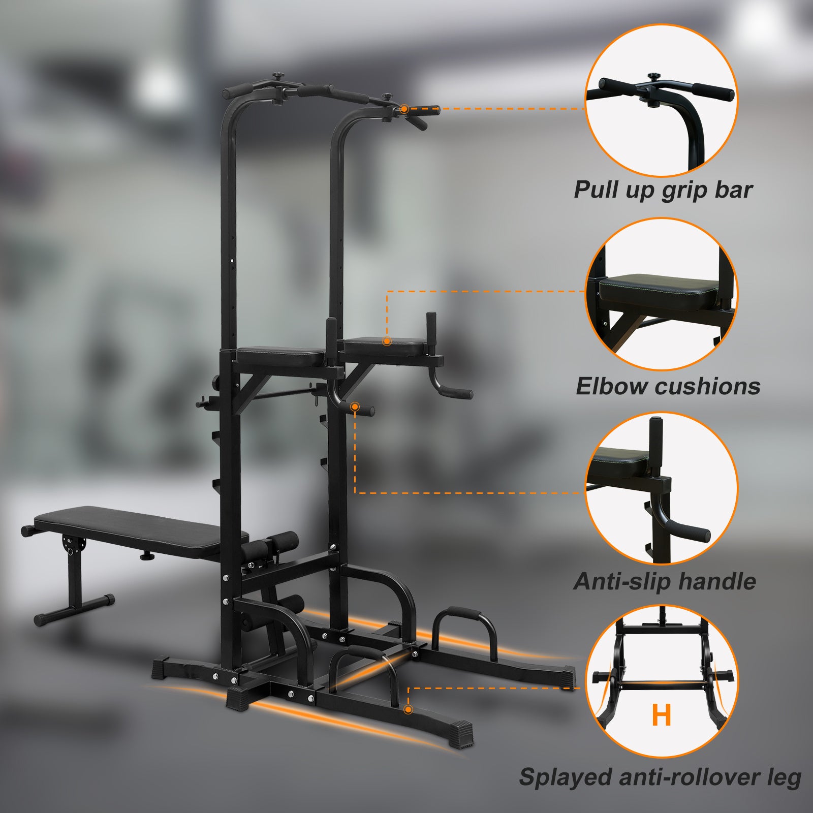 Power Tower Parallel Bar Station With Bench Chin-Up Bar Holder - Below Twenty