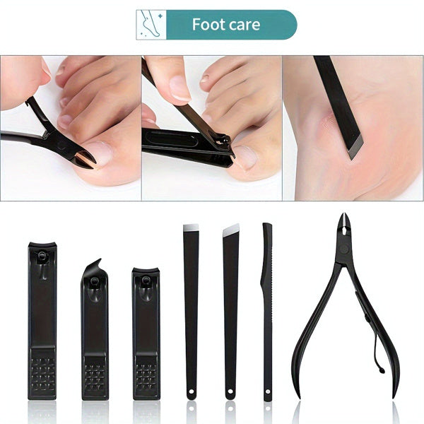 10-piece Black Nail Clipper Set With Travel Case, Professional Cuticle Nippers And Nail Clippers, Complete Grooming Kit For Home And Travel - Below Twenty