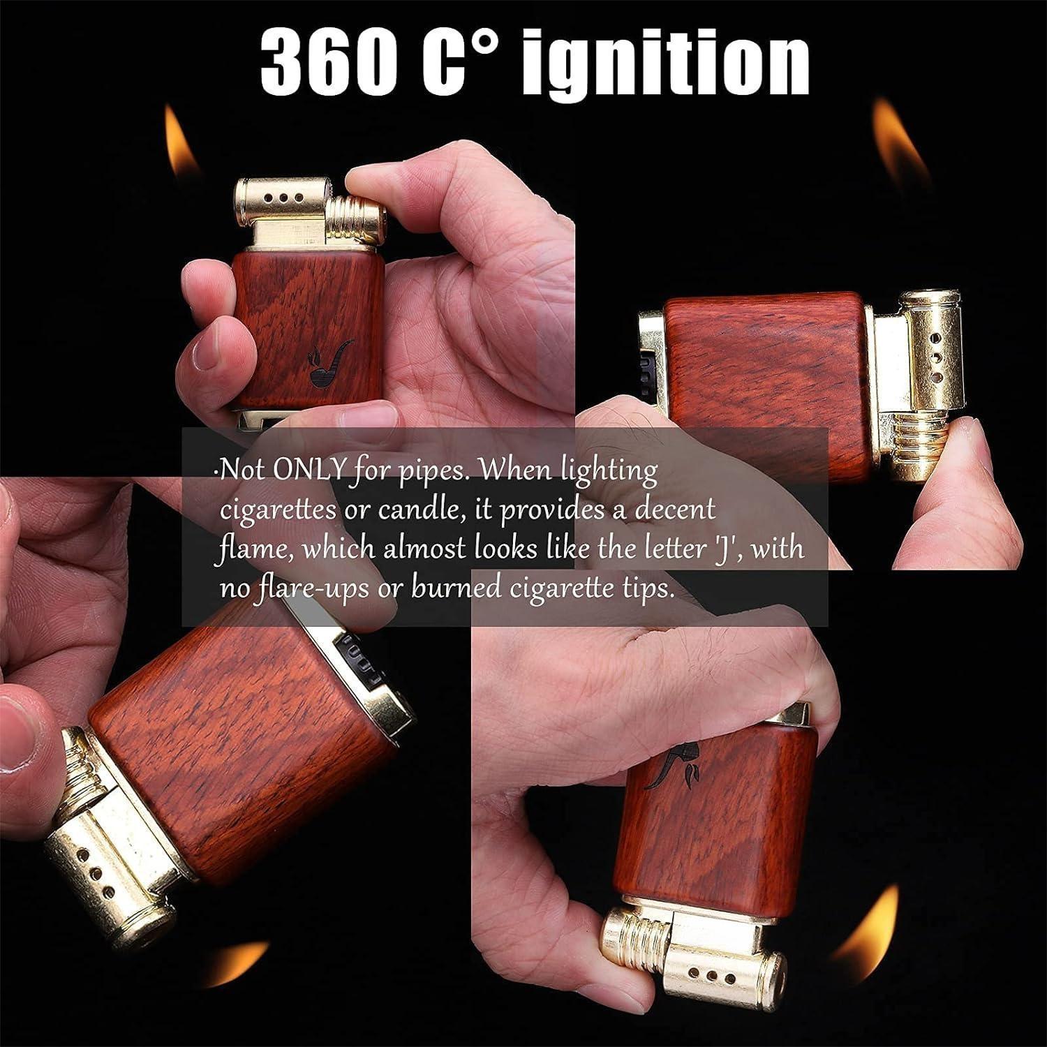 Pipe Lighter Soft Flame Refillable Gas Wooden Case Fire Starter Cigarette Candle Lighter For Men Women Gift - Below Twenty