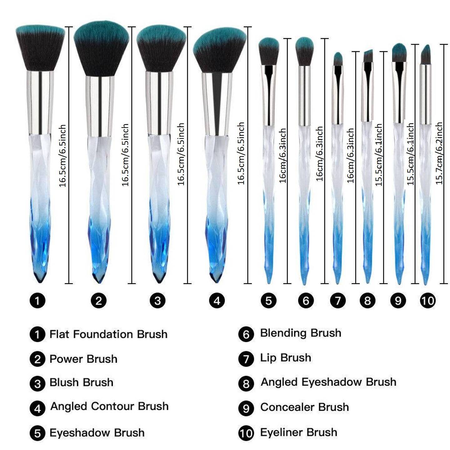 10pcs Professional Makeup Brush Crystal Blue - Below Twenty