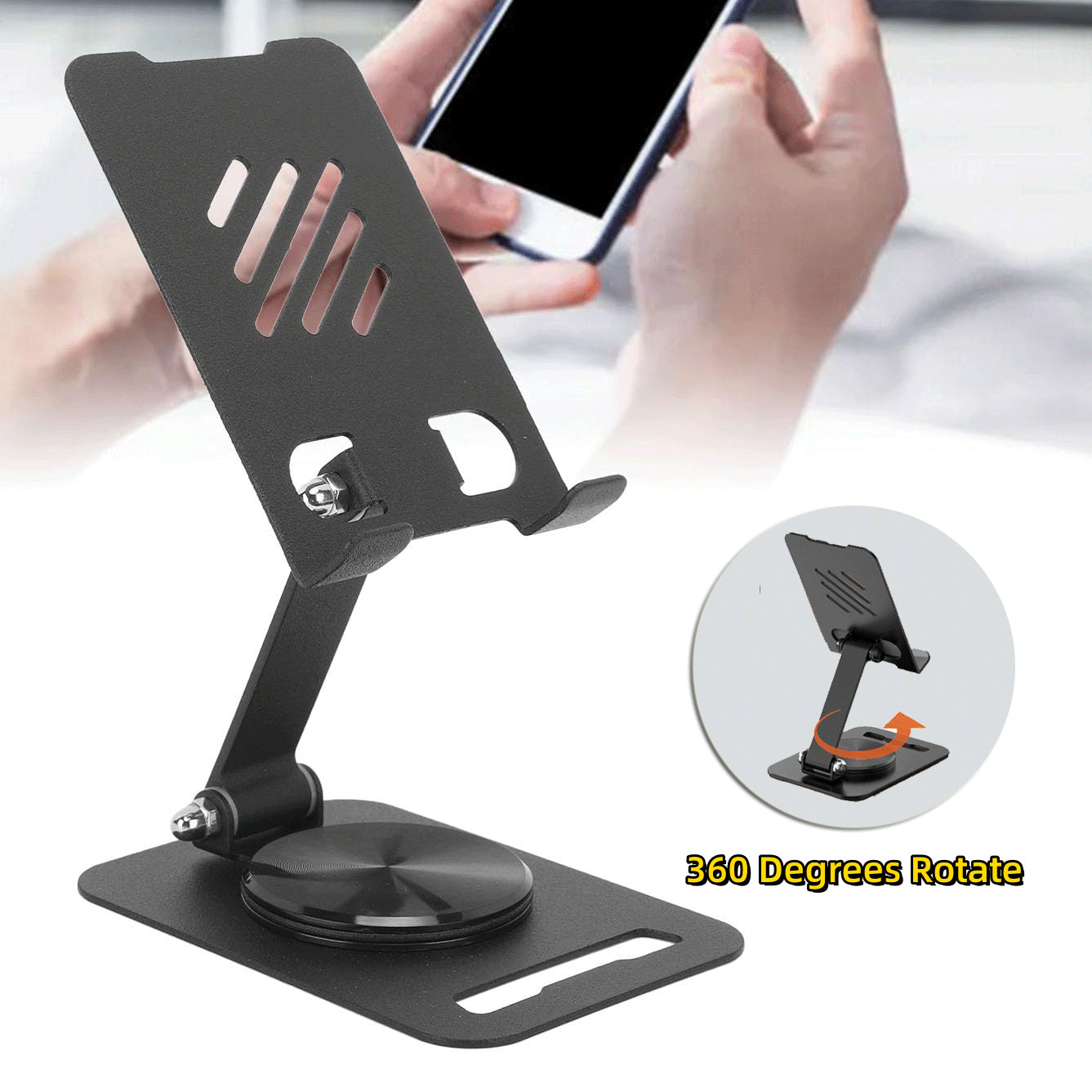 360 Degrees Rotate Metal Desk Mobile Phone Holder Stand For Phone Pad Adjustable Desktop Tablet Holderl Table Cell Phone Stand - Below Twenty