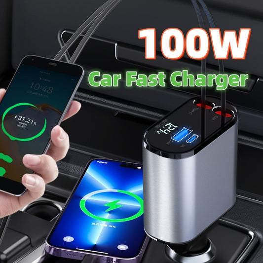 Metal Car Charger 100W Super Fast Charging Car Cigarette Lighter USB And TYPE-C Adapter - Below Twenty