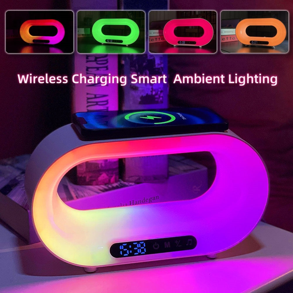 Multi-function 3 In 1 LED Night Light APP Control RGB Atmosphere Desk Lamp Smart Multifunctional Wireless Charger Alarm Clock - Below Twenty