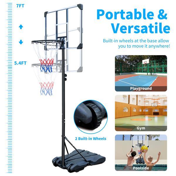 Basketball Stand, Suitable For Indoor And Outdoor Use, Adjustable From 5.6-7 Feet, 32 Inch Backboard With Wheels - Below Twenty