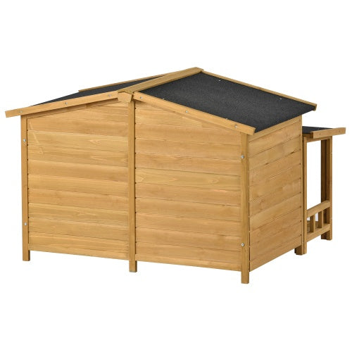 Large Wooden Dog House Outdoor Hut Style With Porch, 2 Doors