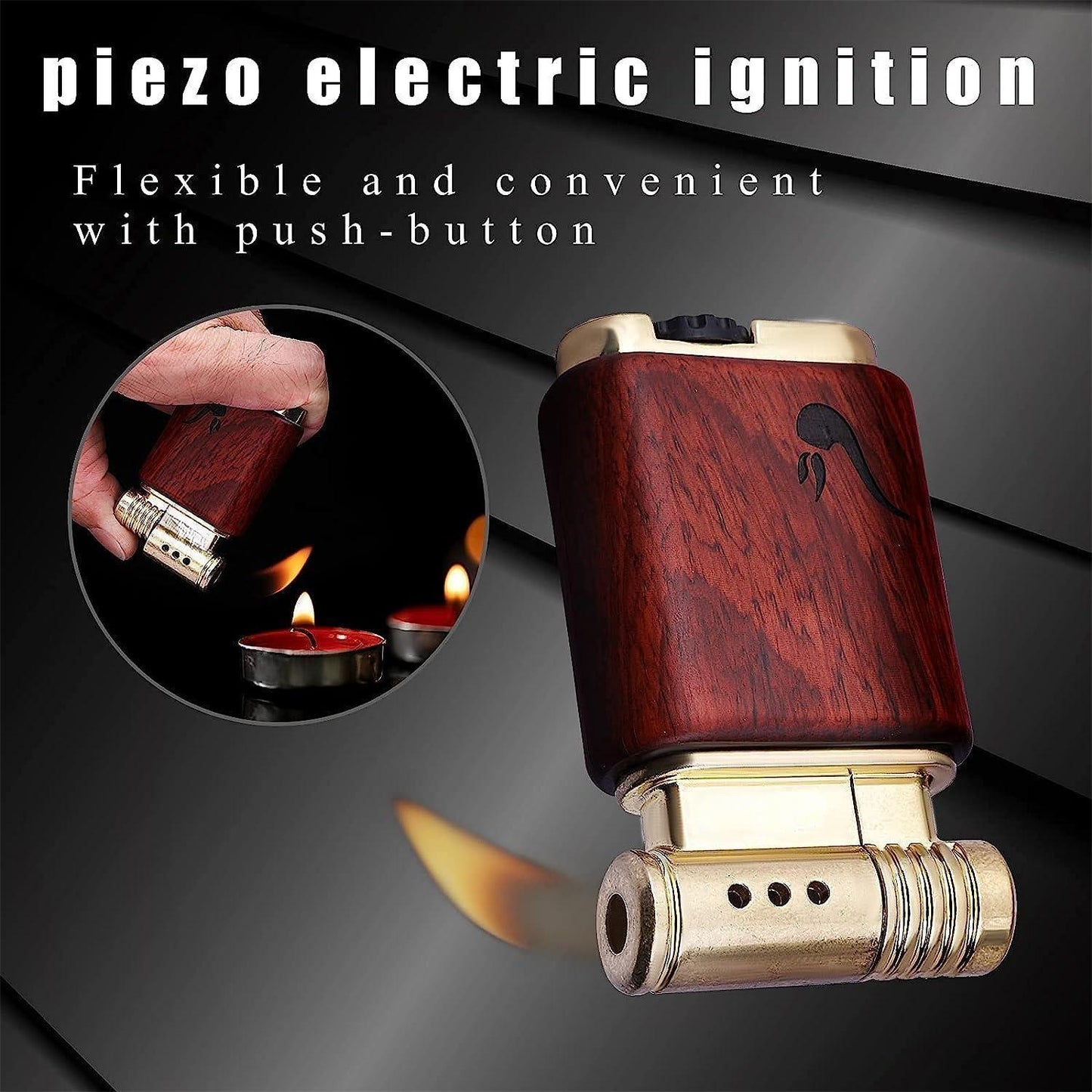 Pipe Lighter Soft Flame Refillable Gas Wooden Case Fire Starter Cigarette Candle Lighter For Men Women Gift - Below Twenty