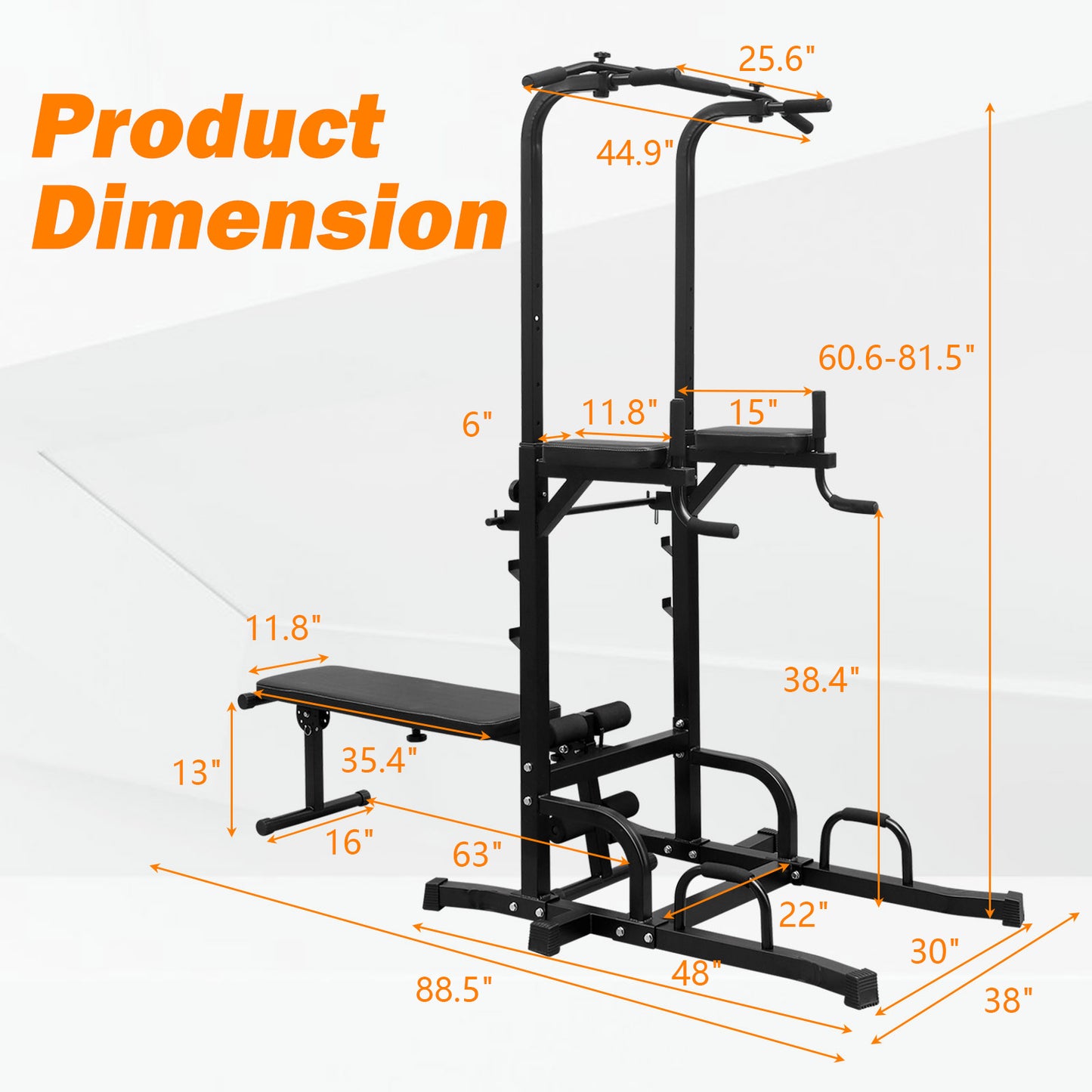 Power Tower Parallel Bar Station With Bench Chin-Up Bar Holder - Below Twenty