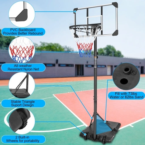 Portable Basketball Goal System With Stable Base And Wheels, Use For Indoor Outdoor Teenagers Youth Height Adjustable 5.6 To 7ft Basketball Hoop 28 Inch Backboard - Below Twenty