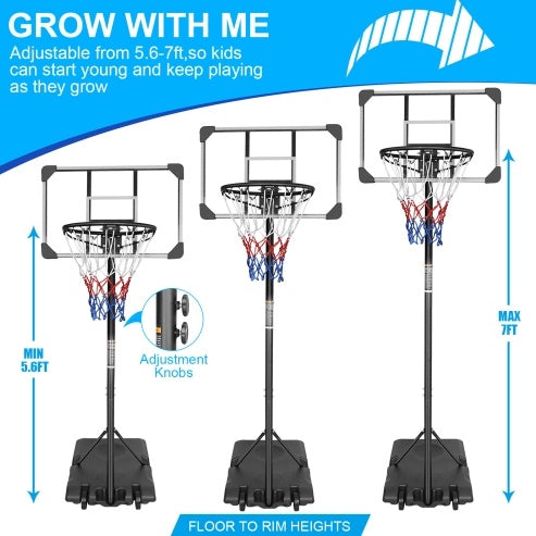 Portable Basketball Goal System With Stable Base And Wheels, Use For Indoor Outdoor Teenagers Youth Height Adjustable 5.6 To 7ft Basketball Hoop 28 Inch Backboard - Below Twenty