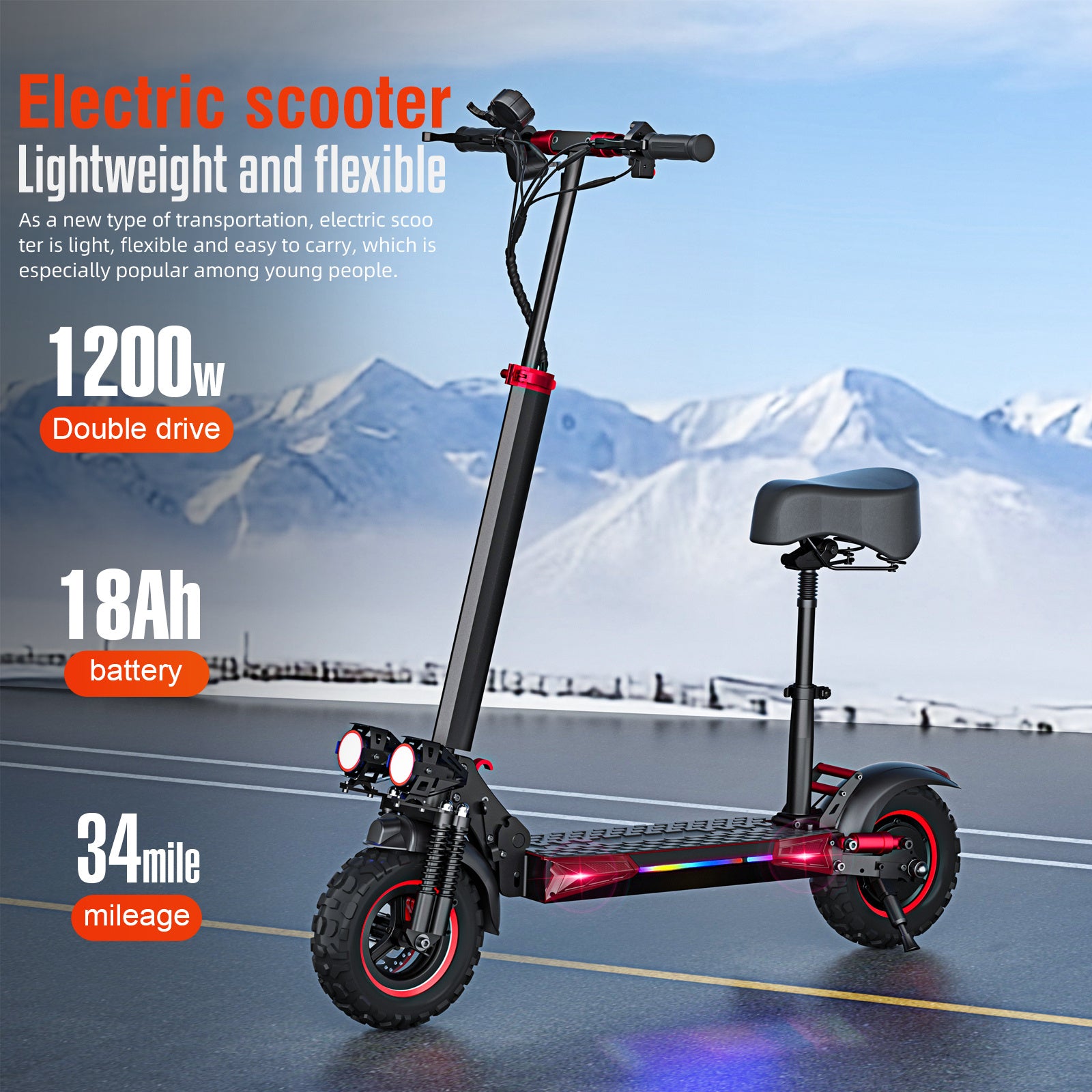 Electric Scooter Motor Power 1200W Battery Capacity 48V 18Ah Tire Size 11inches Max Speed 45KM - Below Twenty