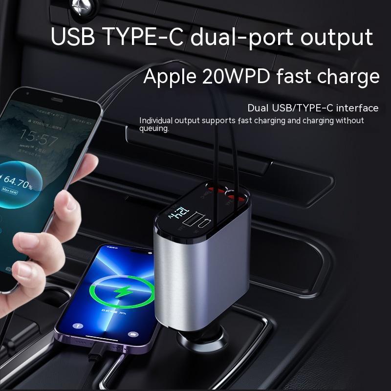 Metal Car Charger 100W Super Fast Charging Car Cigarette Lighter USB And TYPE-C Adapter - Below Twenty