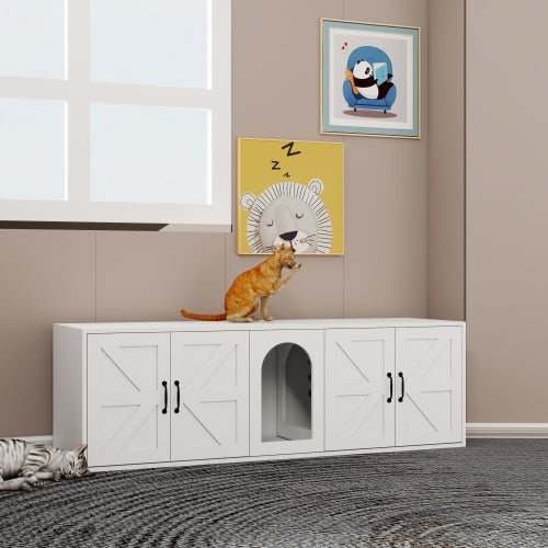 Modern Cat Litter Box Furniture With Double Room, Wooden Cat Litter Box Furniture With Cat Door